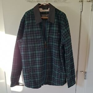 Eddie Bauer Men's Blue & Green Plaid Fleece-lined Shirt Jacket (US Tall L)